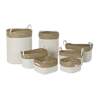 DKD Home Decor Cesta De Almacenamiento - Dkd Home Decor - Conjunto De 7 - Algod&oacute;n - Fibra Natural - 41x41x52,5 Cm
