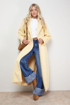 Oasis Womens Relaxed Maxi Belted Coat - Yellow Wool - Size 12 UK