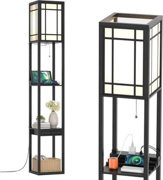 Costway Costway L&aacute;mpara De Pie Con Repisas Y Caj&oacute;n/l&aacute;mpara Moderna Con 2 Puertos Usb, Para Sal&oacute;n Y Dormitorio (rejillas)