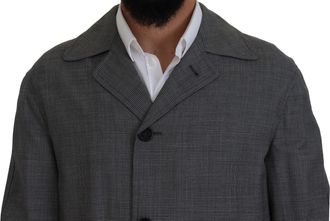 Dolce & Gabbana Mens Gray Wool Plaid Long Trench Coat Jacket Clothing