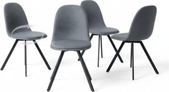Furniture R FurnitureR Set of 4 Dining Chairs, 360 Swivel Armless Dining Chairs with Metal Legs, Elegant Kitchen Chairs for Bedroom Dining Room, Fabric, Grey