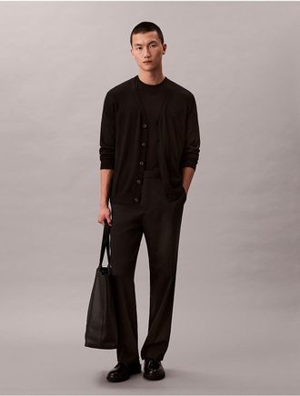 Calvin Klein Mens Extra Fine Merino Wool Blend Cardigan Sweater - Black - XS