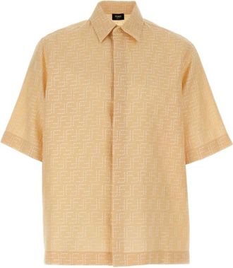 Fendi Overhemden, Heren, Bruin, M, Witte Shirt met Korte Mouwen