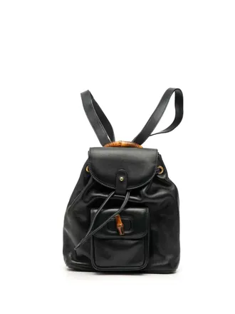 Gucci 20th Century Leather Bamboo backpack - women - Calf Leather/Leather/Bamboo - One Size - Black