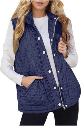 Generic Women Padded Gilets Lightweight Quilted Jacket Zip Up Sleeveless Bodywarmer Stand Collar Padded Vests Winter Warm Outwear With Pockets Thermal Puffer 