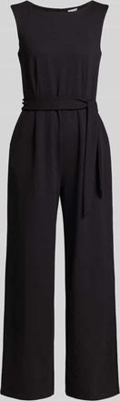 Jake*s Jumpsuit aus Viskose-Mix mit Bindeg&uuml;rtel in Black, Gr&ouml;&szlig;e 32