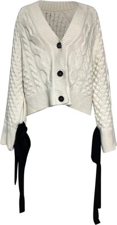 Erdem Erdem Boxy Cable Knit Cardigan in White Wool