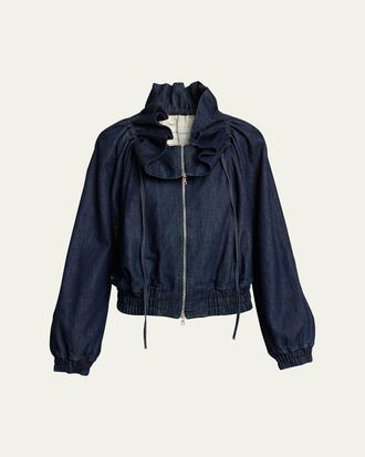 Dries Van Noten Voly Ruffle-Collar Denim Zip Jacket