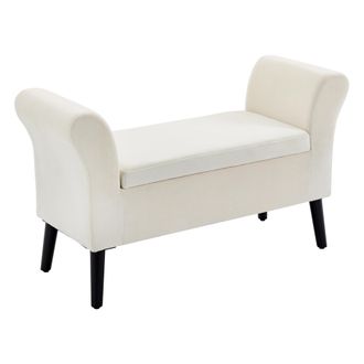 HOMCOM Homcom - Ba&uacute;l De Almacenaje Para Dormitorio Banco De Almacenamiento Con Tapa Abatible Reposabrazos Y Patas De Madera Para Sal&oacute;n 111,5x41x65 Cm Crema