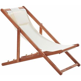 Beliani Sdraio da Giardino in Tessuto Beige Cuscino Poggiatesta Struttura Legno Avellino