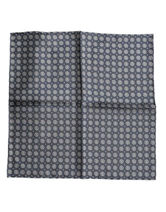 Dolce & Gabbana Blue Patterned Silk Square Handkerchief Mens Scarf