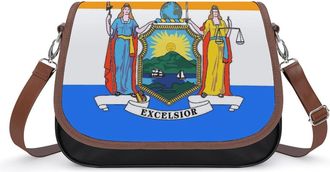 Generic New York State Flag Womens Leather Crossbody Bags with Adjustable Strap Casual Printed Shoulder Handbag