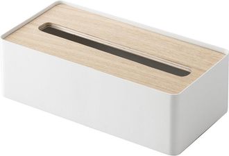 Yamazaki Tableware Caja De Almacenamiento Elegante Blanca Madera Natural