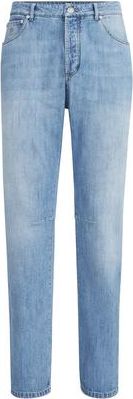 Brunello Cucinelli Lightweight denim five-pocket trousers in Light Blue Denim at Nordstrom, Size 56 It