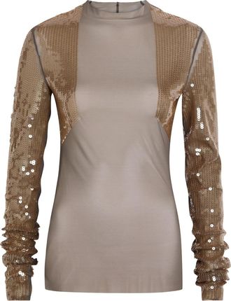 Rick Owens Dennis Sequin-embellished Stretch-mesh top - Light Brown - 38 (UK6 / XS)