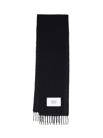 Maison Kitsun&eacute; Black Embroidered Logo Alpaca-Blend Scarf