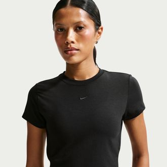 Nike Womens Nike Sportswear Chill Knit Cropped T-Shirt in Black | HF9538-010