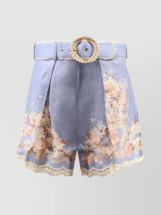 Zimmermann linen high-rise pleated printed tailored shorts