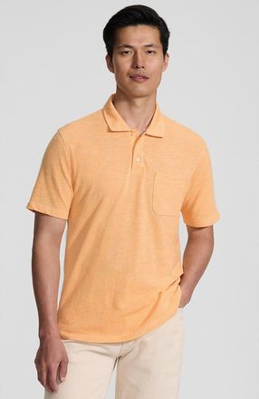Lands End Short Sleeve Cotton Linen Polo in Sweet Mango Heather at Nordstrom, Size Xx-Large