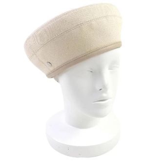 Herm&egrave;s Pre-owned Saint Honor&eacute; Button Denim Katoenen Baret - Dames - Vintage Accessoires - Beige - ONE Size - Katoen - Vintage