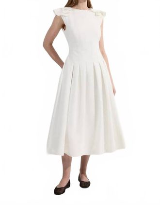 Karen Millen Structured Crepe Ruffle Shoulder Tailored Full Midi Dress In Ivory
