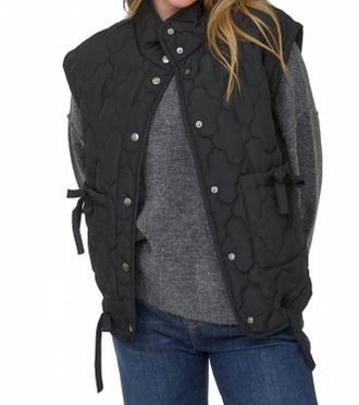 Blu Pepper Tie-Detail Snap-Button Quilted Puffer Western Vest In Black