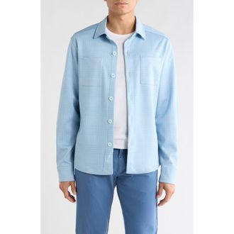 Robert Barakett Upton Plaid Double Knit Overshirt in Powder Blue at Nordstrom, Size Xx-Large