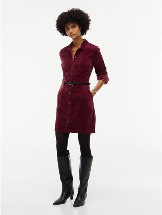 Tommy Hilfiger Womens Stretch Corduroy Utility Mini Dress - Burgundy - XXL