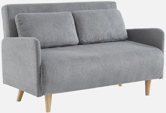 Sweeek Sweeek - Sofá cama de pana de 2 plazas con patas de madera, Panam pana, Gris claro, 131x75x81 cm