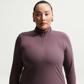 Nike Womens Nike Sportswear Chill Knit Tight Quarter-Zip Long-Sleeve Ribbed Top (Plus Size) in Purple | IO6967-502