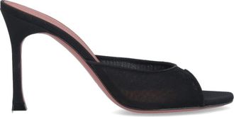 Amina Muaddi Black Alexa Square Toe Silk Mules