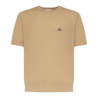 Vivienne Westwood Round-neck Knitwear, male, Beige, Size: XL Cotton Crew-neck T-shirt