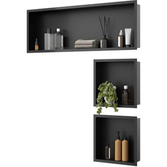 Elegant Lighting Shower Niche 304 Stainless Steel Wall Insert, Black Shower Caddies Modern Design, Shower Niche Three-piece Set(ENF30+ENF30+ENF90) - Elegant