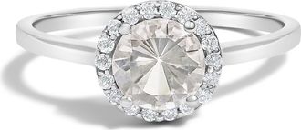 House of Brilliance 10K Gold Gemstone and 1/10 Cttw Diamond Halo Birthstone Ring in White | White Topaz at Nordstrom, Size 6.5