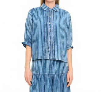 Michael Stars Holly Lace Trim Top In Indigo Stripe