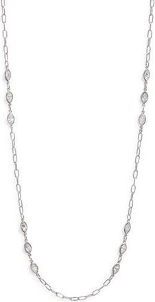 Nordstrom Bezel Cubic Zirconia Station Long Necklace in Clear- Silver at Nordstrom Rack