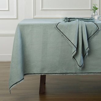 Febronie Mantel lino 150x250 verde celad&oacute;n / negro