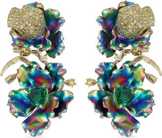 Anabela Chan 18kt yellow gold Magnolia multi-stone earrings - women - 18kt Yellow Gold Vermeil/Recycled Aluminium/Lab-Grown Simulated Green Tourm