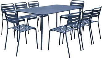 Sweeek 8-seater metal garden table with 8 chairs, Amelia, Marine blue, 141.2x80x72.5 cm