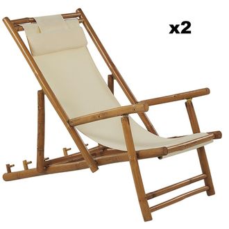 Beliani Conjunto de 2 hamacas plegables madera de bamb&uacute; beige claro