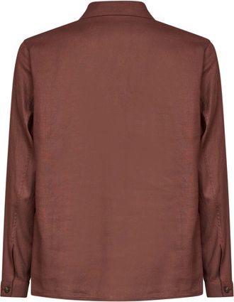 Hev&ograve; Mens Overshirt Specchiolla Linen Blend Brown Shirt