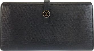 Chanel Black Calfskin Coco Button Long Wallet (Authentic Pre-Loved)