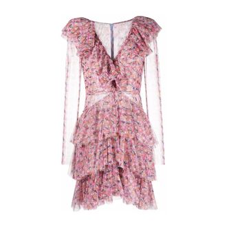 Philosophy di Lorenzo Serafini Kleedjes, Dames, Veelkleurig, S, Jurk met ruches en V-hals