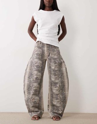Lioness Horseshoe - Jeans a cilindro cavallo basso con stampa pitonata-Multi