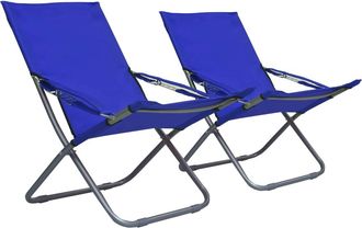 vidaXL Sillas De Playa Plegables 2 Unidades Tela Azul Vidaxl