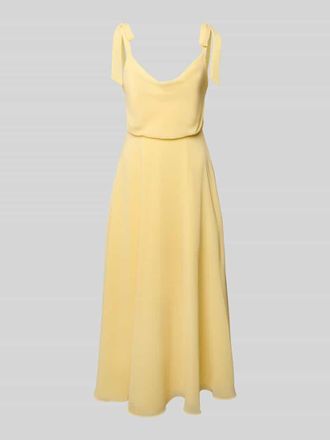 Jake*s Cocktailkleid mit Wasserfall-Ausschnitt in Hellgelb Melange, Gr&ouml;&szlig;e 46