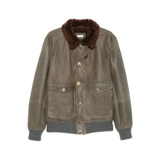 Brunello Cucinelli Leren jas met schapenvachtkraag - Heren - Leren en Su&egrave;de Jassen - Groen - S - Leer - Jassen