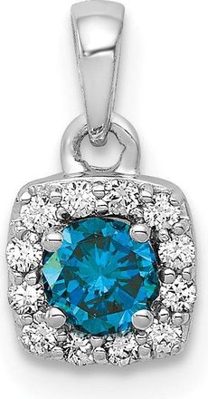Diamond2Deal 14k White Gold 1/3 carat Blue and White Diamond Square Halo Pendant