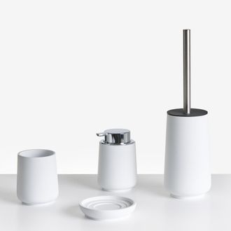Beliani Beliani - Conjunto De 4 Accesorios De Ba&ntilde;o Jabonera Dispensador De Jab&oacute;n Escobilla Para El Inodoro Vaso Blanco Suches