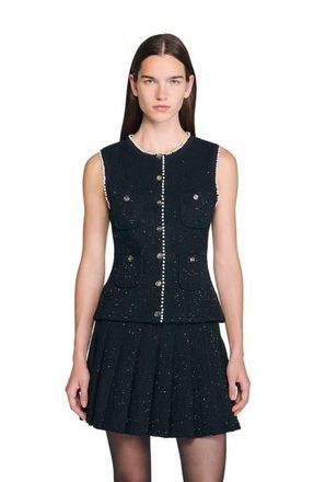Sandro Decorative tweed waistcoat in Black at Nordstrom, Size X-Large